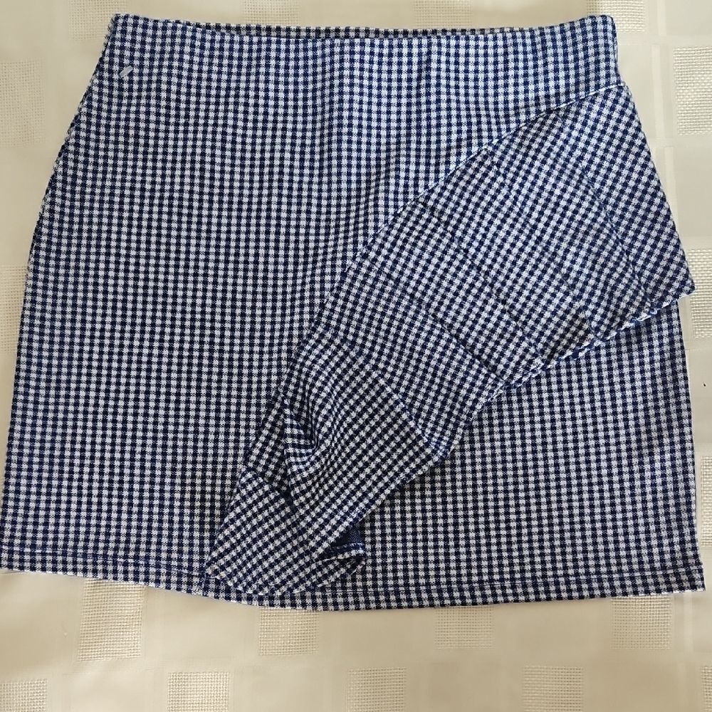 Topshop Blue and White Asymmetrical Mini Skirt